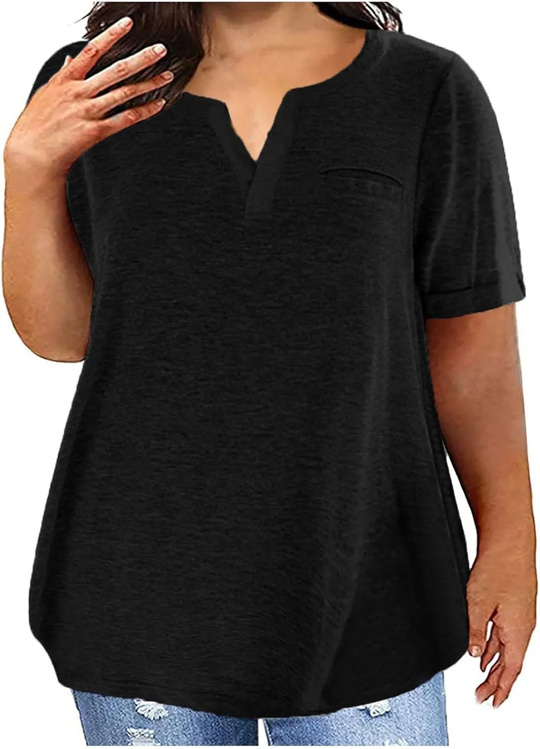 Plus Size Tops for Women Trendy V Neck Short Sleeve Summer Shirts Oversized Tunic Top Loose Fit Blouses Basic Tshirt