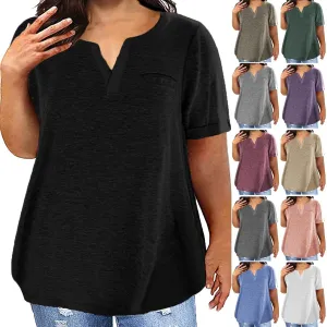 Plus Size Tops for Women Trendy V Neck Short Sleeve Summer Shirts Oversized Tunic Top Loose Fit Blouses Basic Tshirt