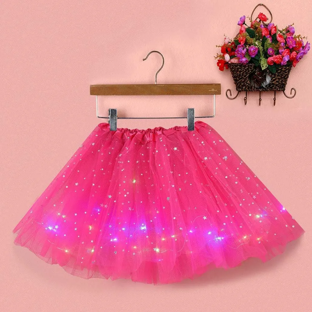 Plus Size Tulle Skirt Women Small Princess Star Bulb with Pleated Sequins Mesh Skirt Skirt Folklorico Practice