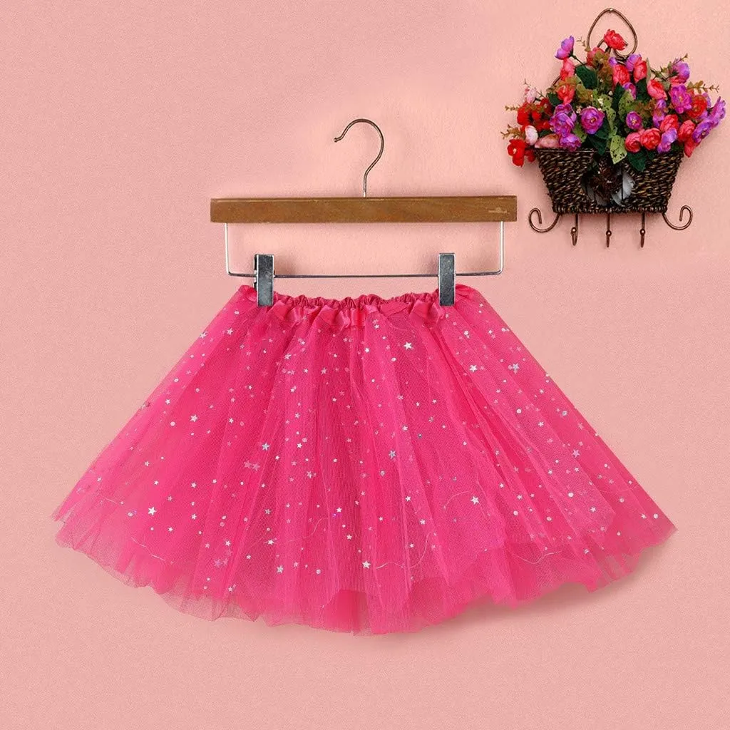Plus Size Tulle Skirt Women Small Princess Star Bulb with Pleated Sequins Mesh Skirt Skirt Folklorico Practice