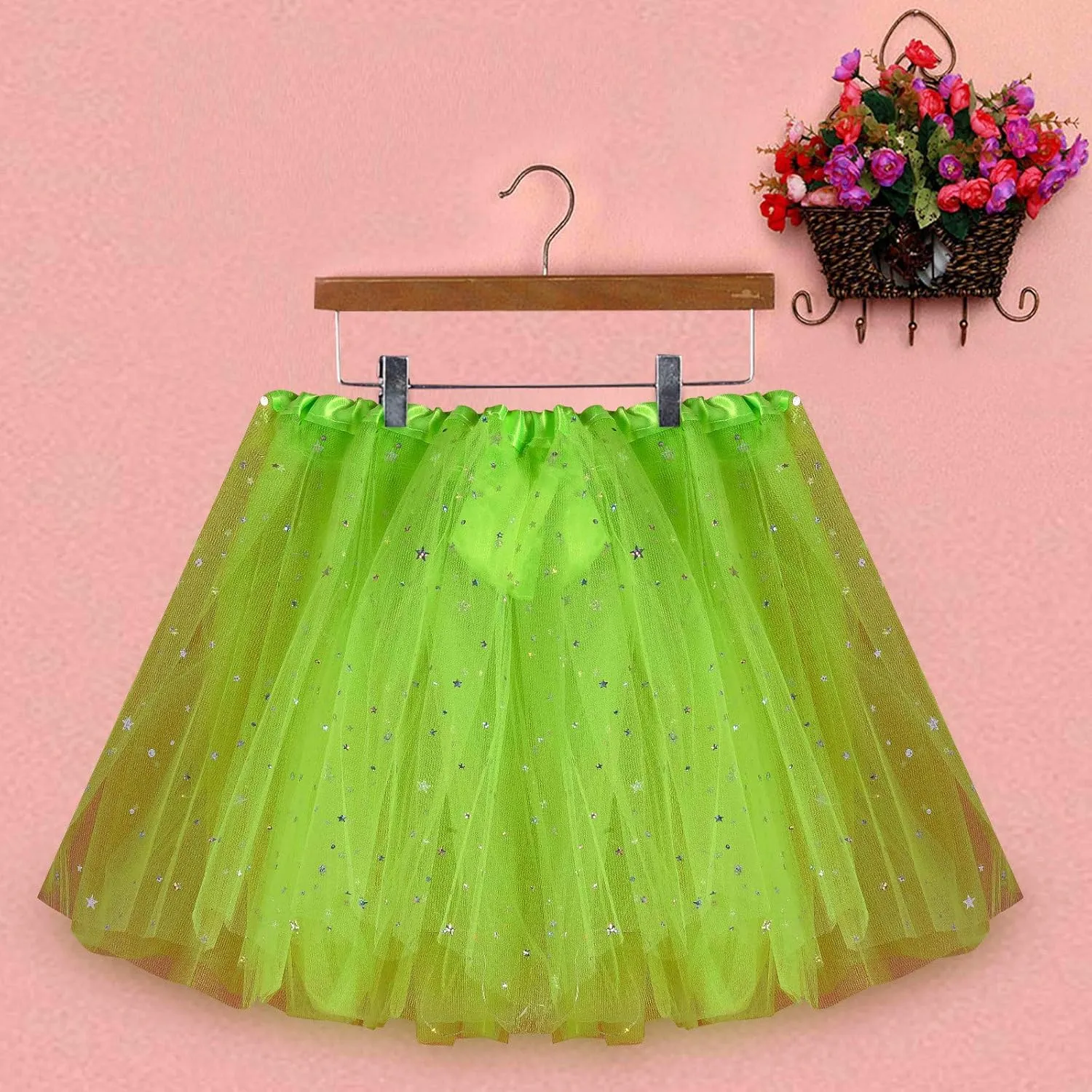 Plus Size Tulle Skirt Women Small Princess Star Bulb with Pleated Sequins Mesh Skirt Skirt Folklorico Practice