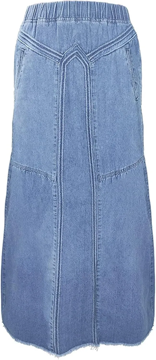 Plus Size Women's Casual Denim Maxi Skirt High Waist A Line Long Denim Skirt Slim Fit A Line Jean Loose Maxi Skirt Girls