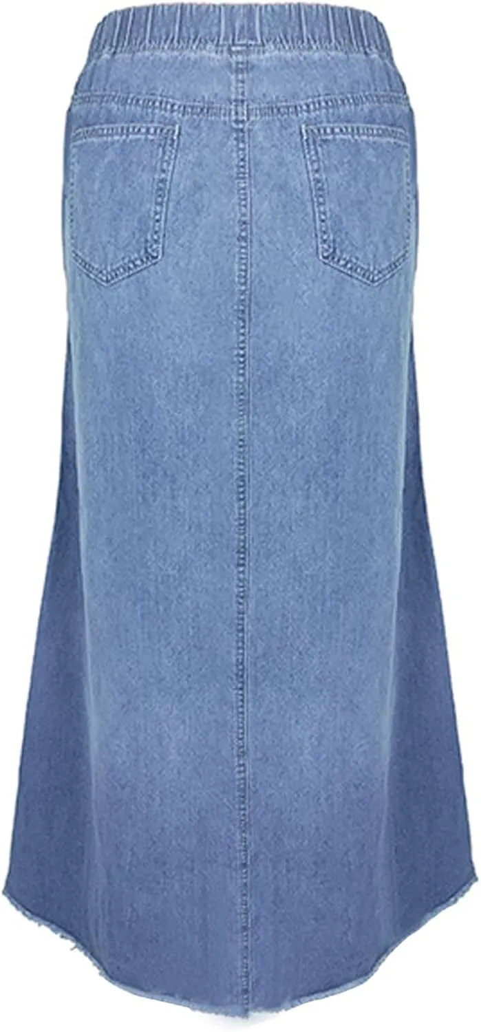 Plus Size Women's Casual Denim Maxi Skirt High Waist A Line Long Denim Skirt Slim Fit A Line Jean Loose Maxi Skirt Girls