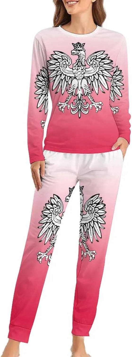 Poland Polish Red Flag White Eagle Pajama Sets for Women 2 Piece Long Sleeve Top And Pants Soft Sleepwear Loungewear Set