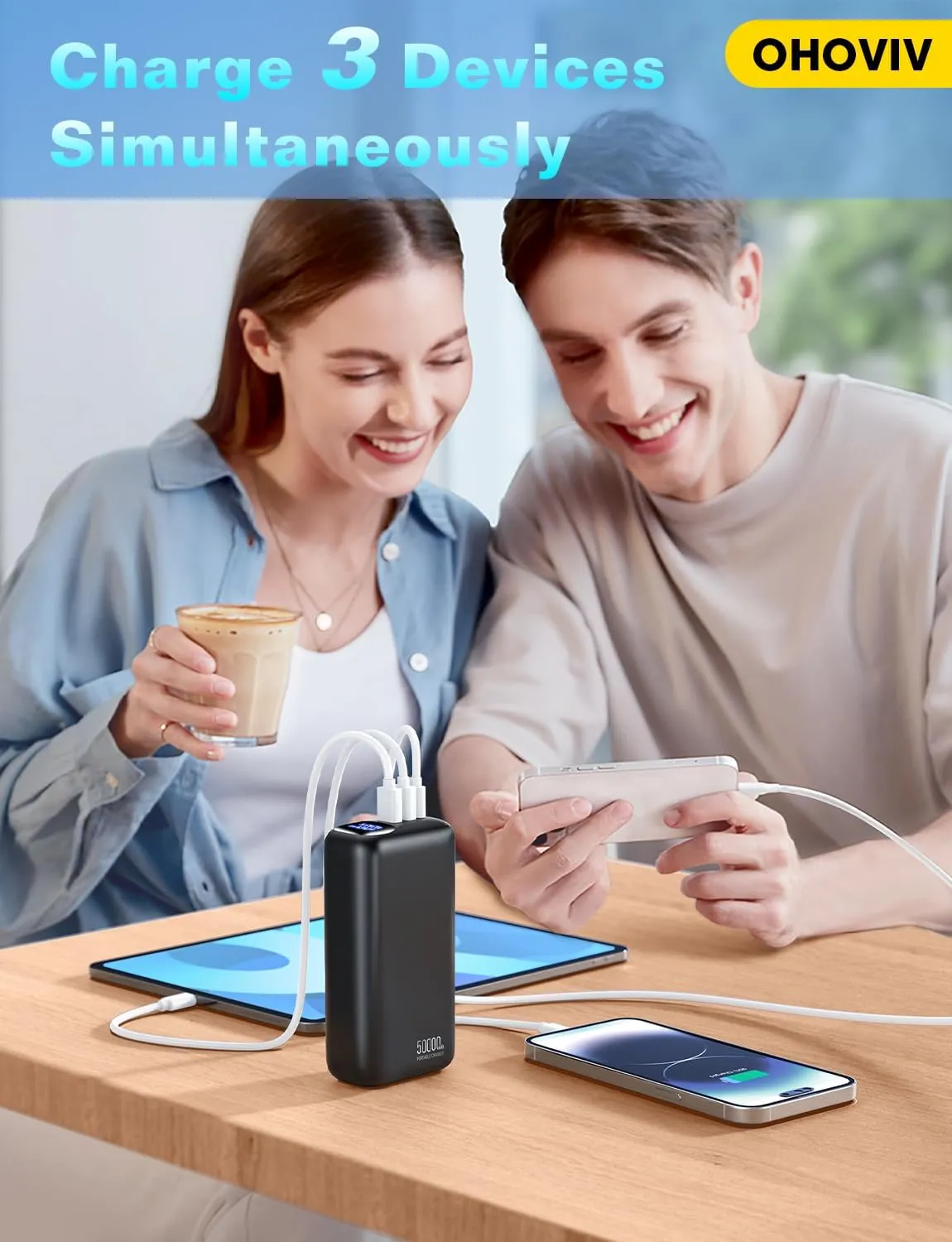 Portable Charger 50000mAh Power Bank - 22.5W Fast Charging External Battery Pack, LED Display USB-C Portable Cell Phone Charger for iPhone 16/15/14/13 Pro, Android, Samsung Galaxy, Etc