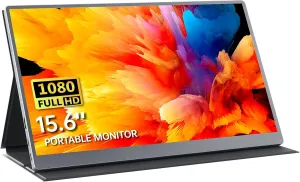 Portable Monitor 15.6 Inch 1080P FHD HDR IPS Travel Screen HDMI USB-C Portable Monitor for Laptop MacBook PC Surface Xbox PS4/5 with Cover, VESA Compatible