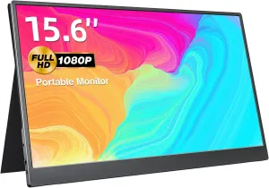 Portable Monitor 15.6 Inch FHD 1080P USB-C HDMI IPS Travel Monitor with Speakers, External Display for Laptop/Mac/PC/Xbox/PS5, VESA Mountable