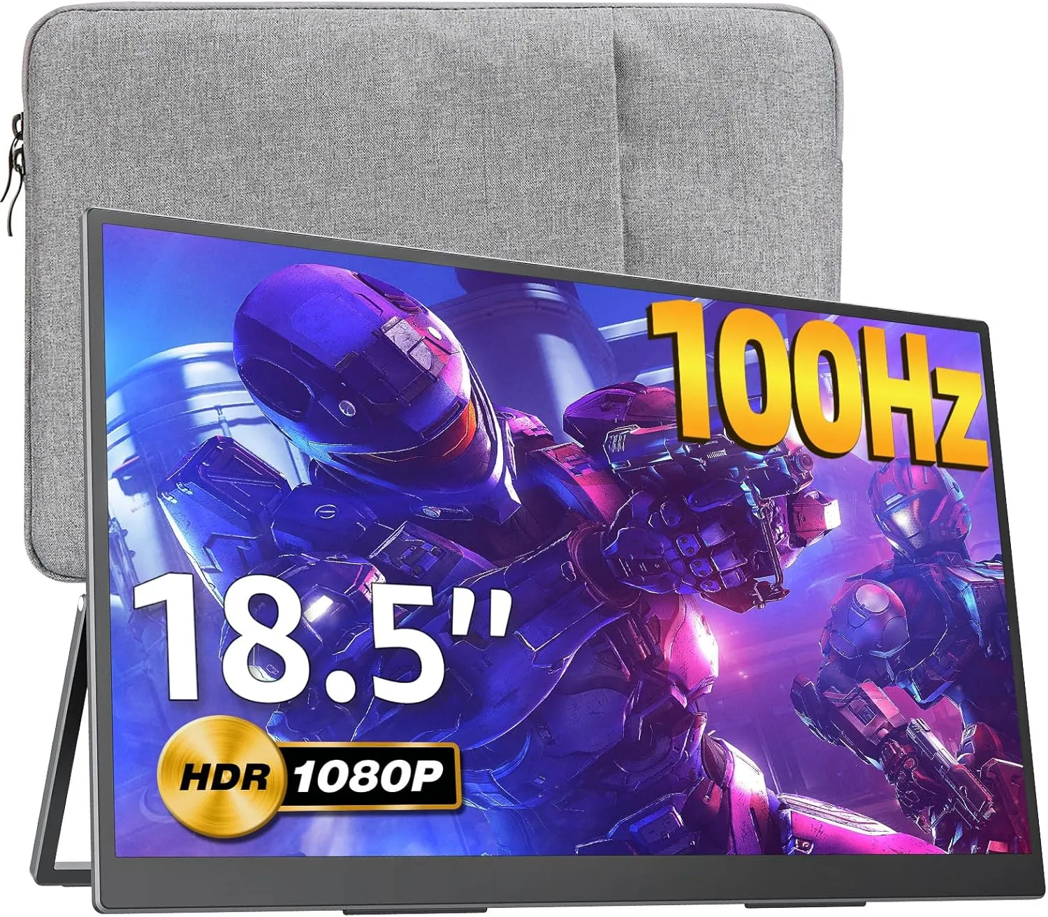 Portable Monitor 18.5 inch 1080P FHD 100Hz 125% sRGB HDMI USB-C Large Portable Monitor for Laptop MacBook Xbox PS4/5, Travel Monitor with Kickstand, VESA Compatible