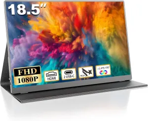 Portable Monitor for Laptop, 18.5 Inch 1080P FHD 120Hz 125% sRGB HDMI USB-C Travel Monitor for Laptop MacBook Xbox PS4/5, Portable Screen for Laptop with VESA & Smart Cover