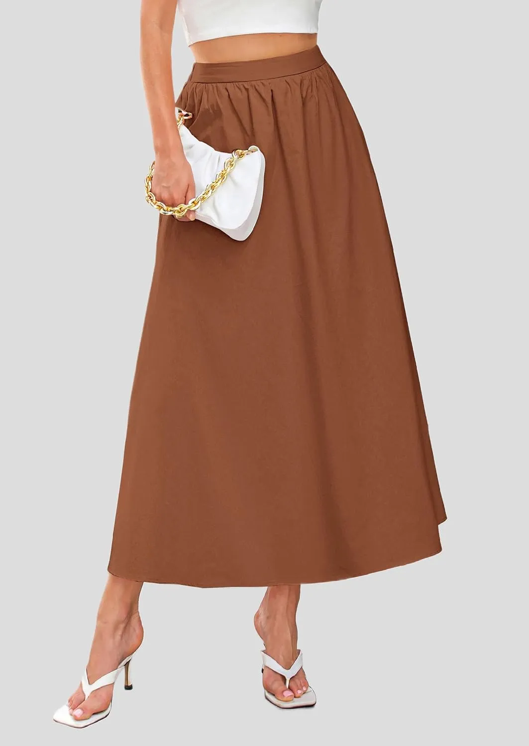 PRETTYGARDEN Maxi Skirts for Women 2025 Summer High Waisted Ruffle Casual Long Flowy A Line Skirt