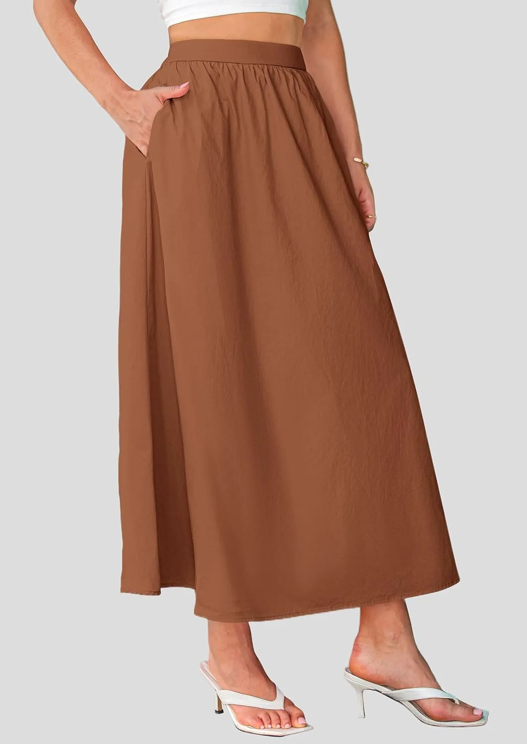 PRETTYGARDEN Maxi Skirts for Women 2025 Summer High Waisted Ruffle Casual Long Flowy A Line Skirt