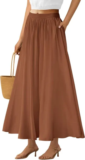 PRETTYGARDEN Maxi Skirts for Women 2025 Summer High Waisted Ruffle Casual Long Flowy A Line Skirt