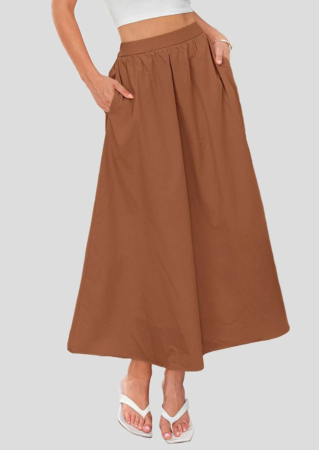 PRETTYGARDEN Maxi Skirts for Women 2025 Summer High Waisted Ruffle Casual Long Flowy A Line Skirt
