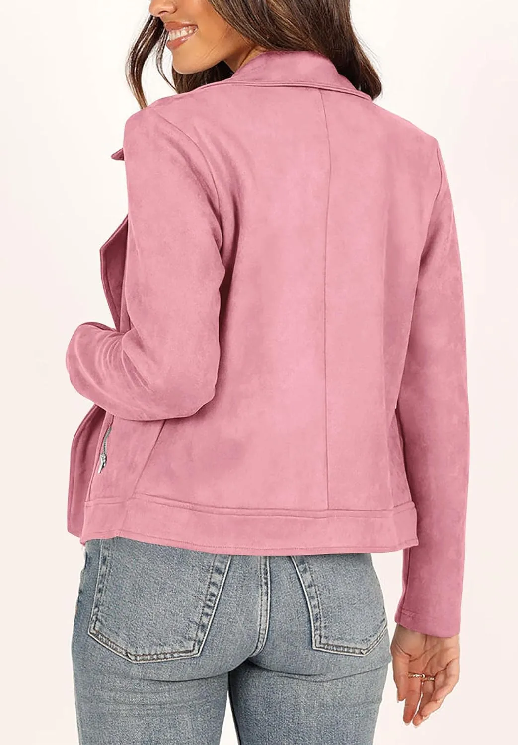 PRETTYGARDEN Womens Winter Moto Jacket Faux Suede Long Sleeve Zip Up Pockets Short Coat Y2K Fall Fashion Dressy Outerwear