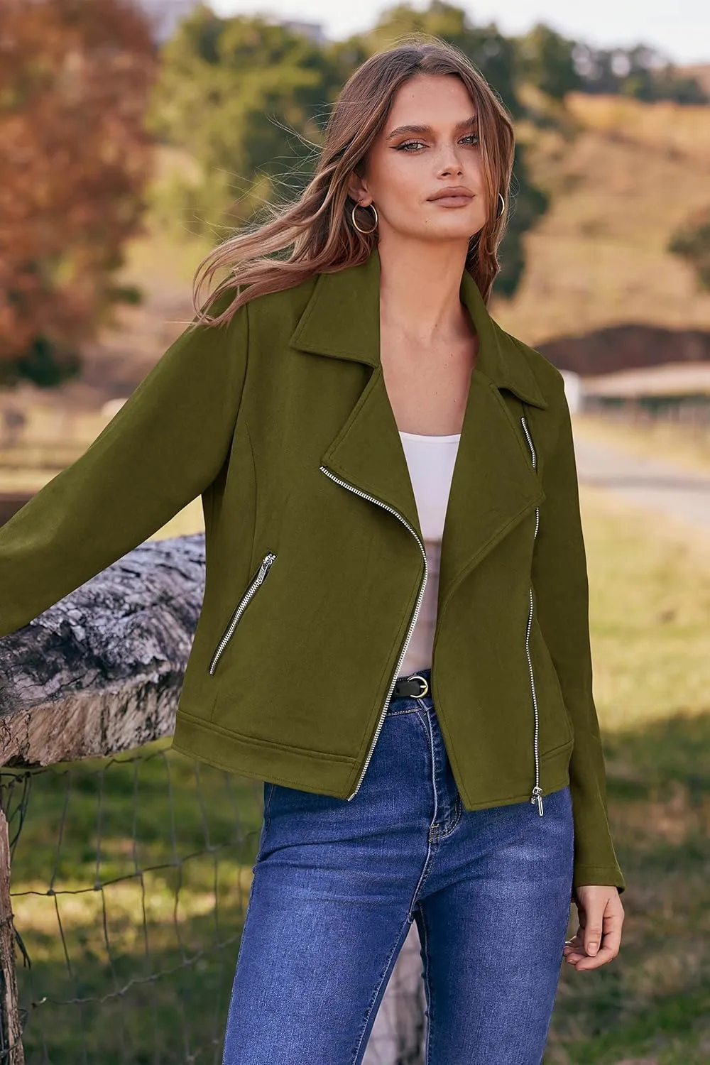 PRETTYGARDEN Womens Winter Moto Jacket Faux Suede Long Sleeve Zip Up Pockets Short Coat Y2K Fall Fashion Dressy Outerwear