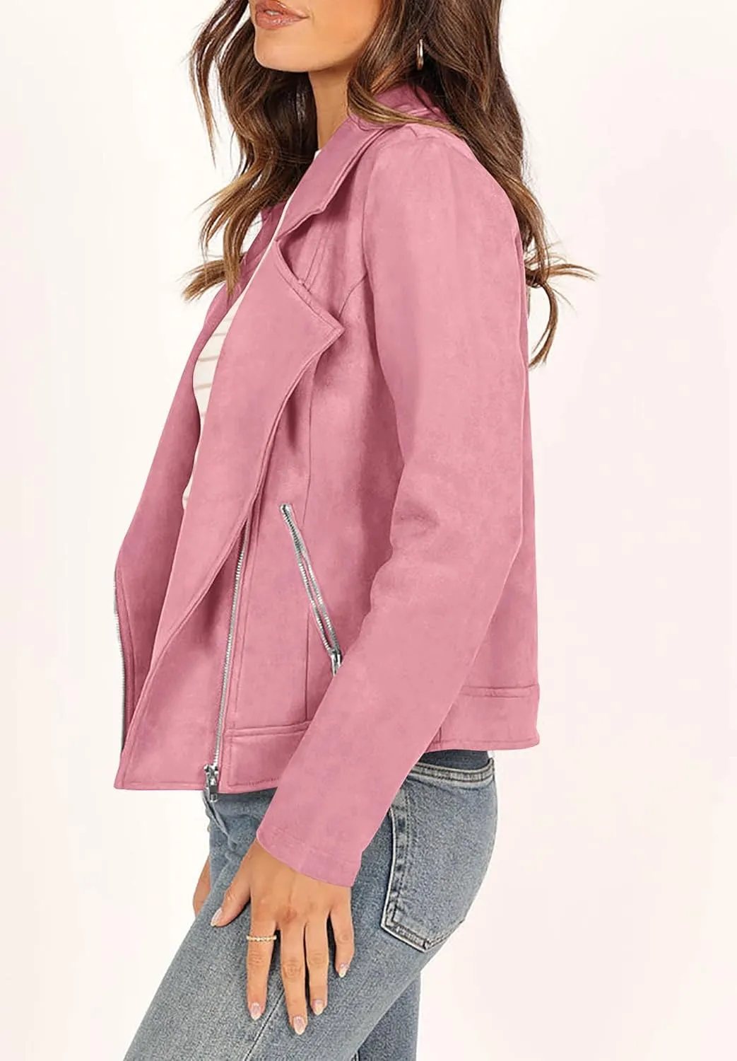 PRETTYGARDEN Womens Winter Moto Jacket Faux Suede Long Sleeve Zip Up Pockets Short Coat Y2K Fall Fashion Dressy Outerwear