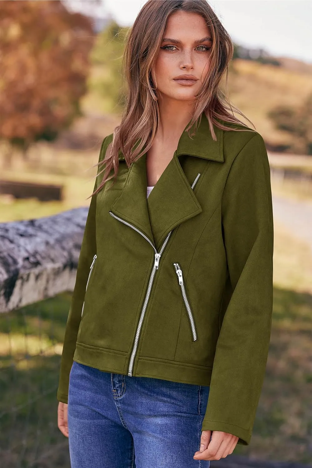 PRETTYGARDEN Womens Winter Moto Jacket Faux Suede Long Sleeve Zip Up Pockets Short Coat Y2K Fall Fashion Dressy Outerwear