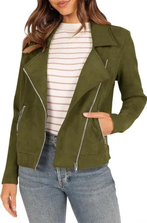 PRETTYGARDEN Womens Winter Moto Jacket Faux Suede Long Sleeve Zip Up Pockets Short Coat Y2K Fall Fashion Dressy Outerwear