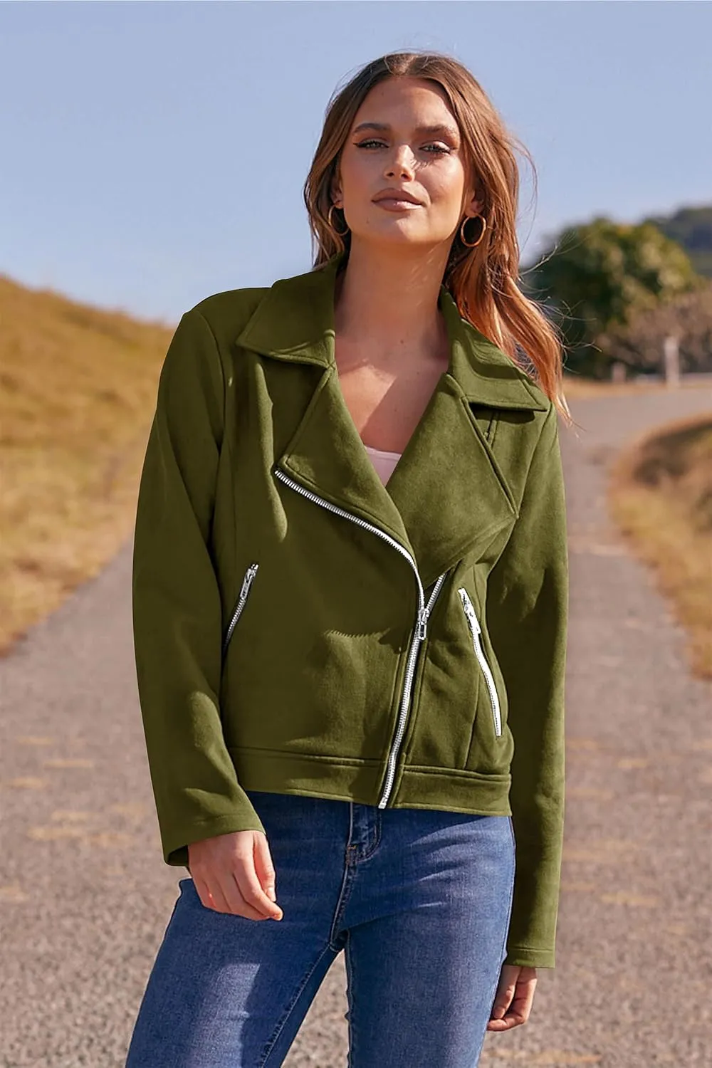 PRETTYGARDEN Womens Winter Moto Jacket Faux Suede Long Sleeve Zip Up Pockets Short Coat Y2K Fall Fashion Dressy Outerwear