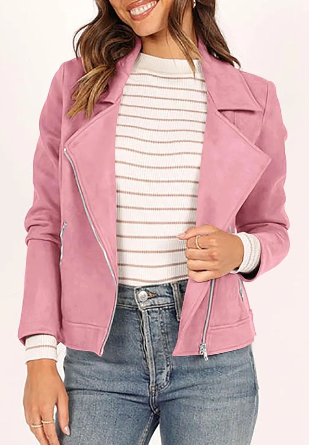 PRETTYGARDEN Womens Winter Moto Jacket Faux Suede Long Sleeve Zip Up Pockets Short Coat Y2K Fall Fashion Dressy Outerwear