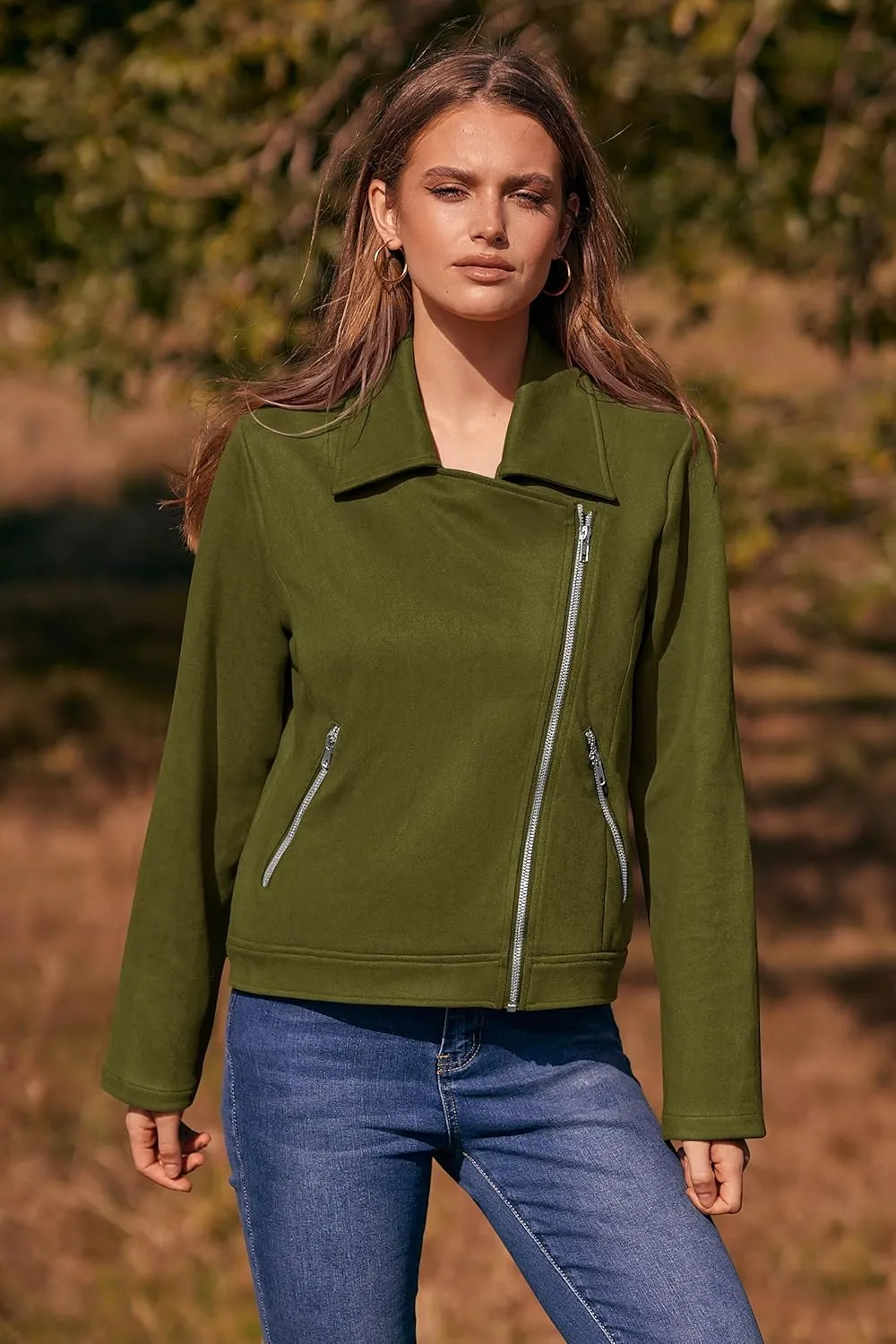 PRETTYGARDEN Womens Winter Moto Jacket Faux Suede Long Sleeve Zip Up Pockets Short Coat Y2K Fall Fashion Dressy Outerwear