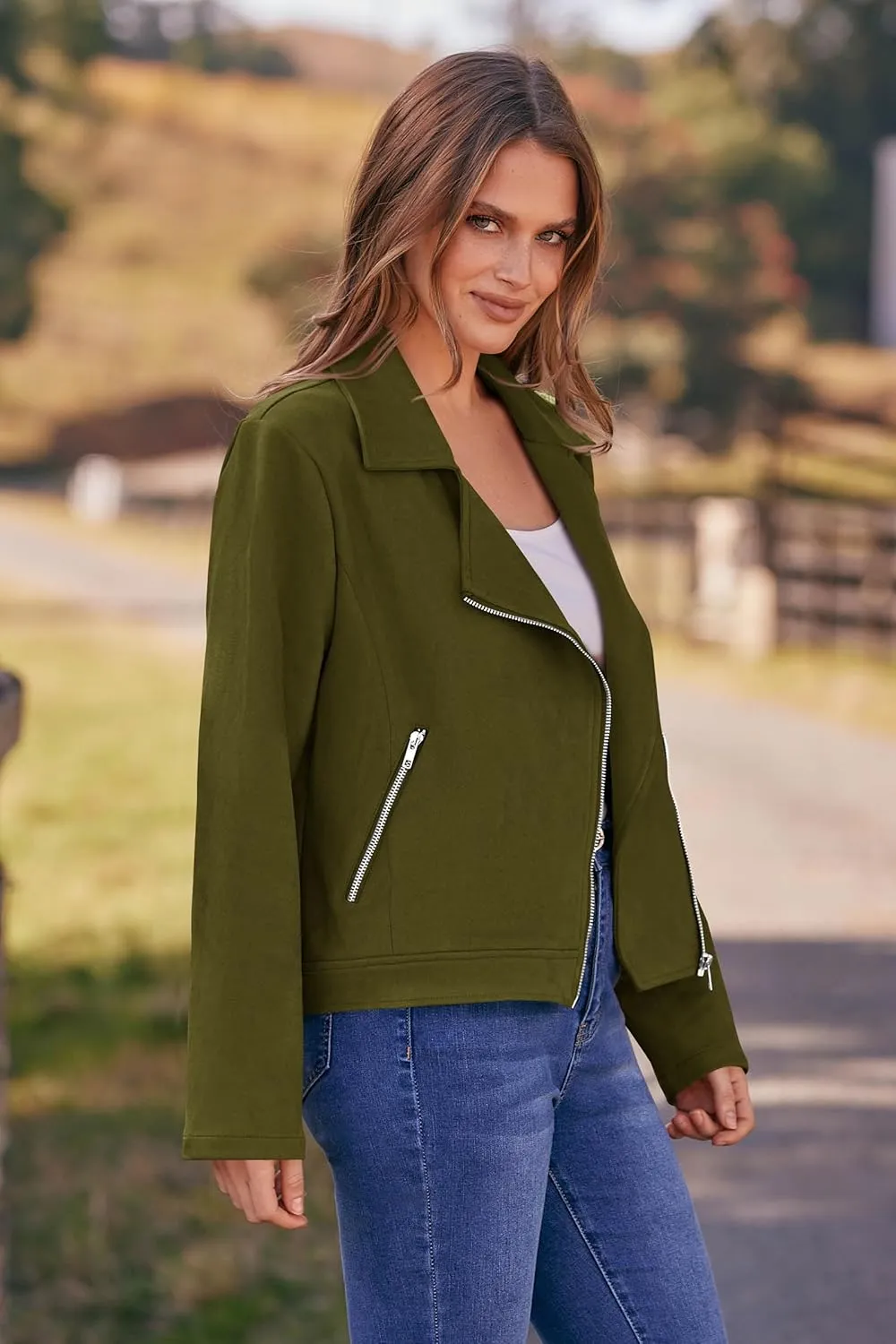 PRETTYGARDEN Womens Winter Moto Jacket Faux Suede Long Sleeve Zip Up Pockets Short Coat Y2K Fall Fashion Dressy Outerwear