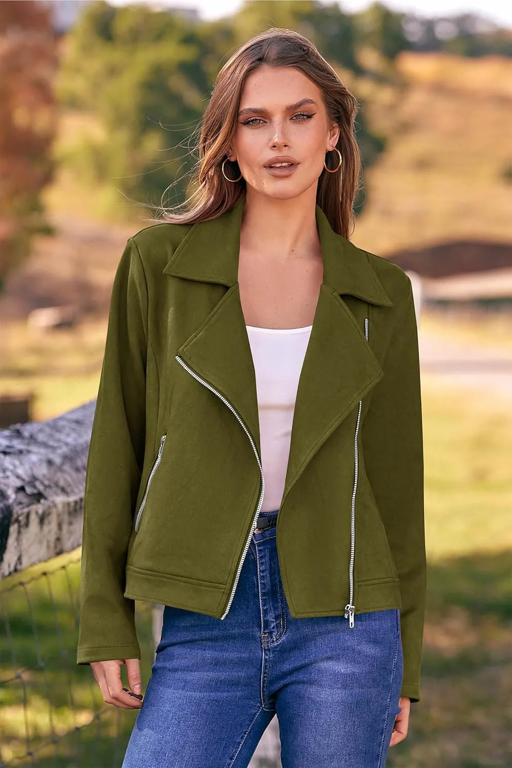 PRETTYGARDEN Womens Winter Moto Jacket Faux Suede Long Sleeve Zip Up Pockets Short Coat Y2K Fall Fashion Dressy Outerwear