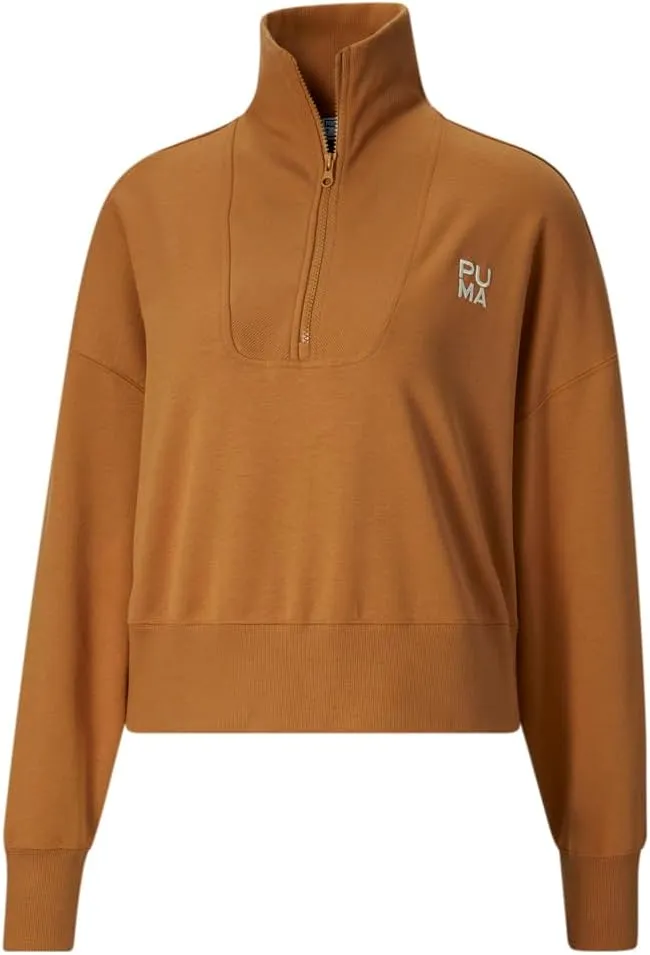PUMA Womens Infuse Oversized Half Zip Sweatshirt Casual - Brown - Size S