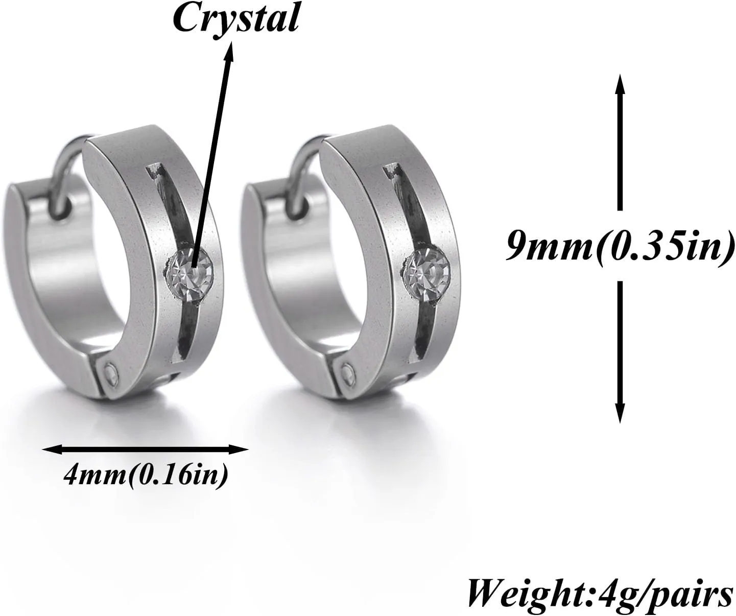 Punk Rock Stainless Steel Crystal Huggie Hoop Earrings