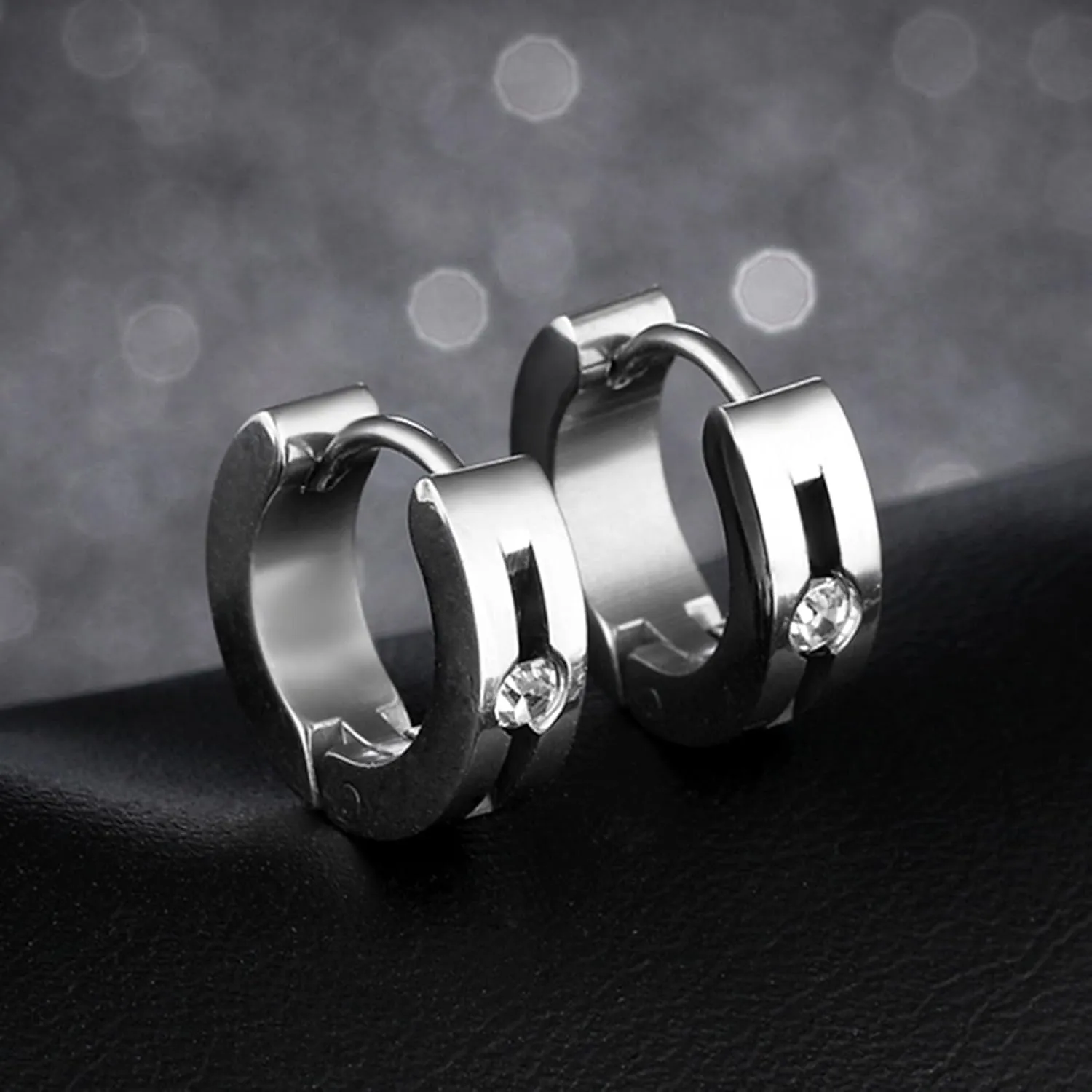 Punk Rock Stainless Steel Crystal Huggie Hoop Earrings