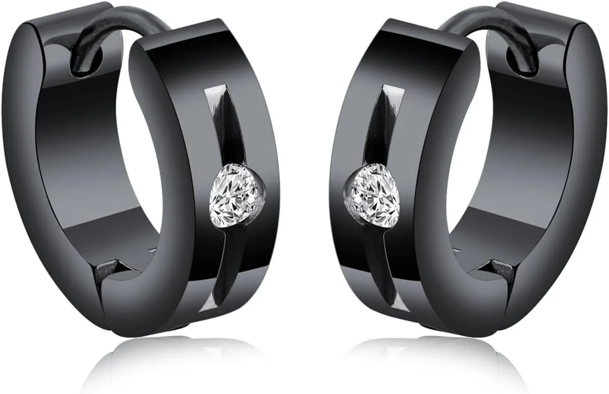 Punk Rock Stainless Steel Crystal Huggie Hoop Earrings