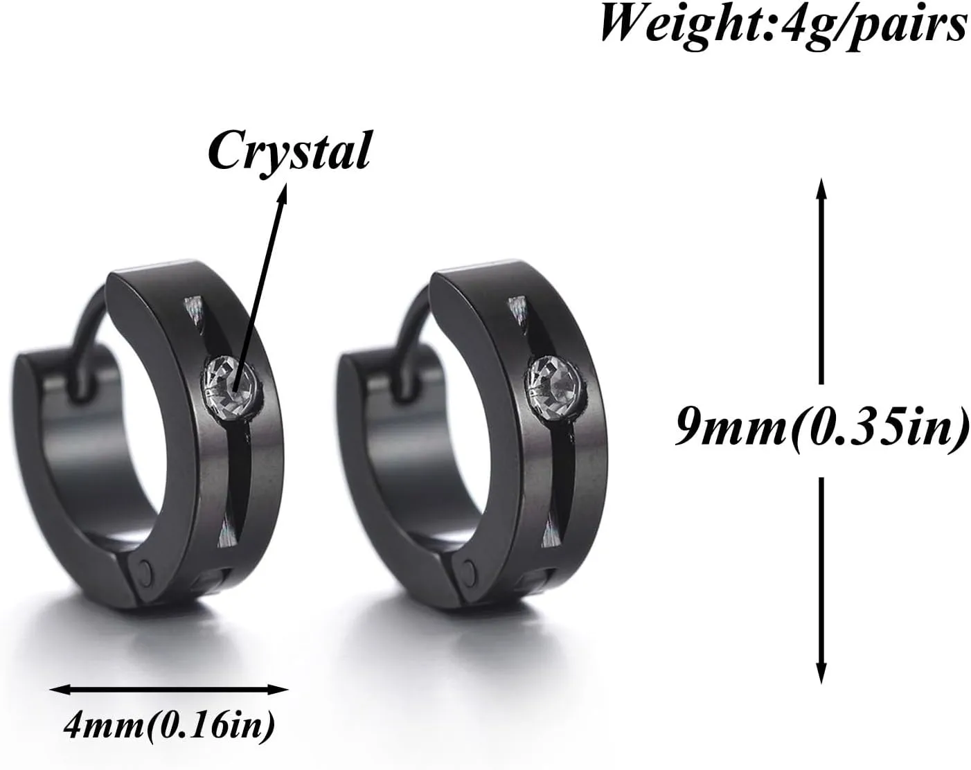 Punk Rock Stainless Steel Crystal Huggie Hoop Earrings
