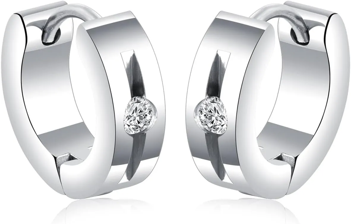 Punk Rock Stainless Steel Crystal Huggie Hoop Earrings