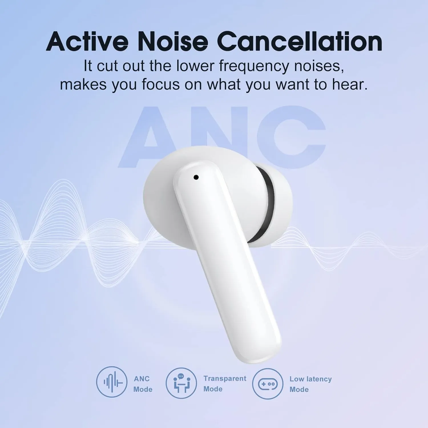 QCY T13 ANC Active Noise Cancelling Wireless Earbuds, Bluetooth 5.3 Headphones with 30H Playtime Charging Case, IPX5 Waterproof Ear Buds for iPhone and Android, White