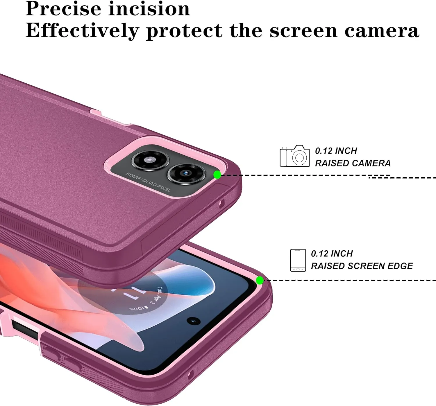 Qinmay Phone Case for Motorola Moto G Play 2024 4G Case with HD Screen Protector, Heavy Duty Shockproof & Dropproof 3-Layer Cover Phone Case for Moto G Play 2024 (WineRed Pink)