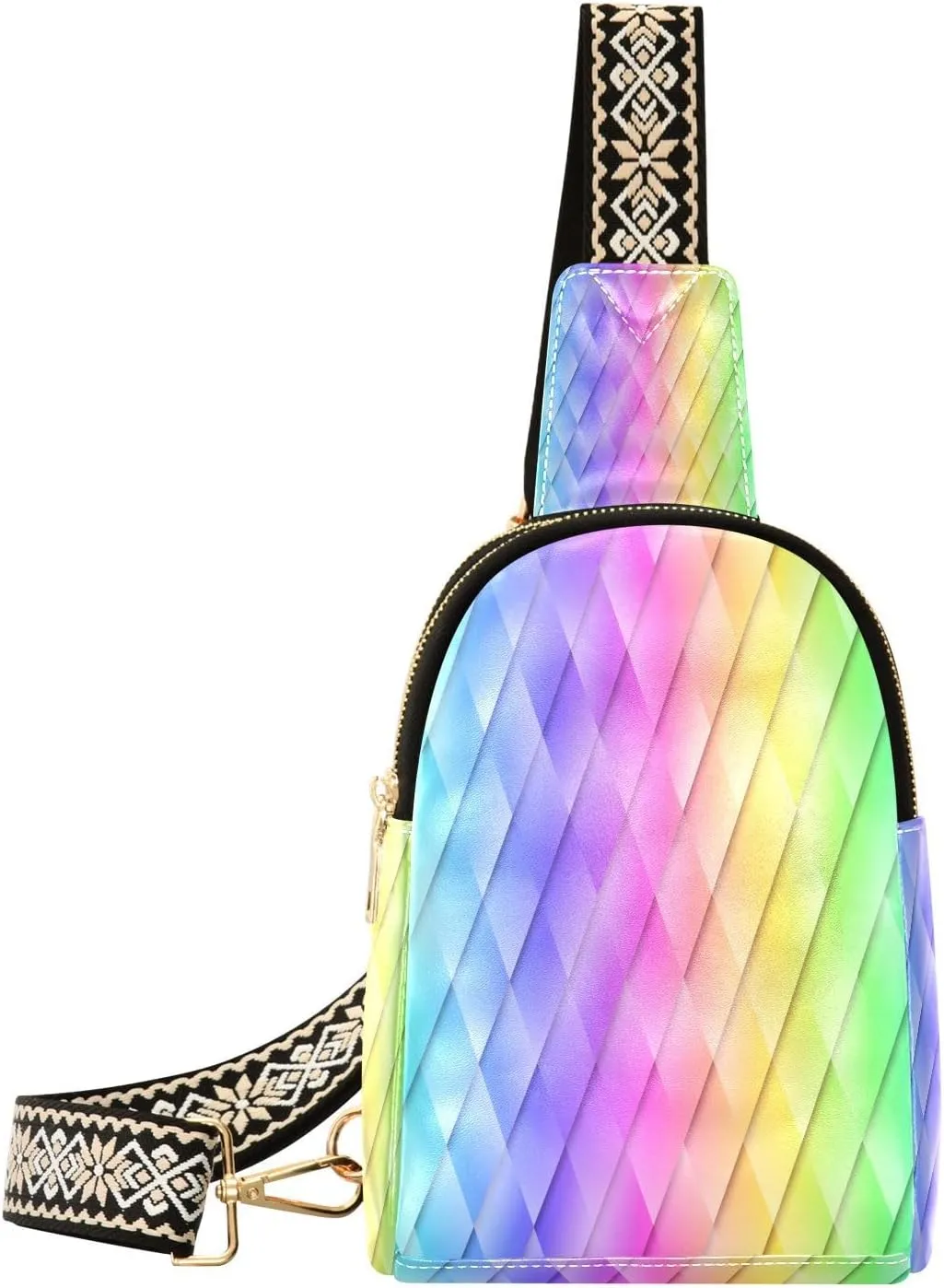 Rainbow Fanny Pack Crossbody PC Leather Small Sling Bag for Women Colorful Fashion Waist Packs Chest Bag for Travel Sports Running Hiking