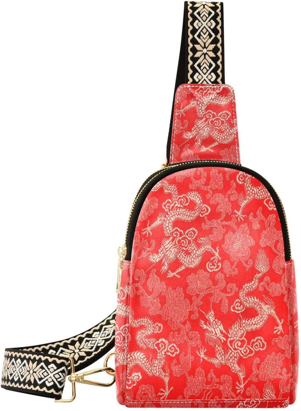 Red Dragon Pattern Fanny Pack Crossbody PC Leather Small Sling Bag for Women Fashion Waist Packs Chest Bag for Travel Sports Running Hiking