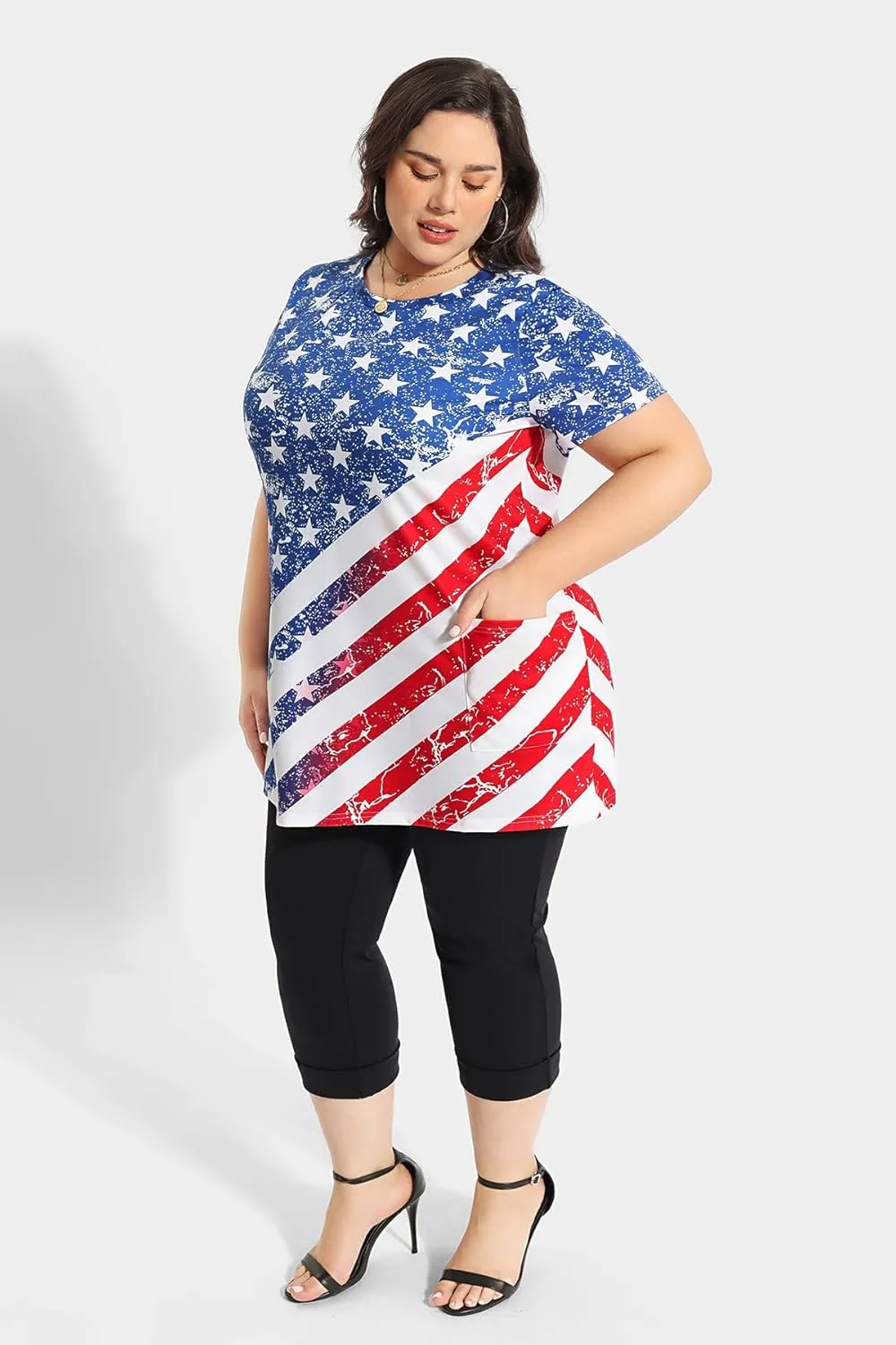 RITERA Plus Size Tops for Women Long Tunic Tops Summer Long Shirts Short Sleeve Spring Tops with Pockets for Leggings XL-5XL
