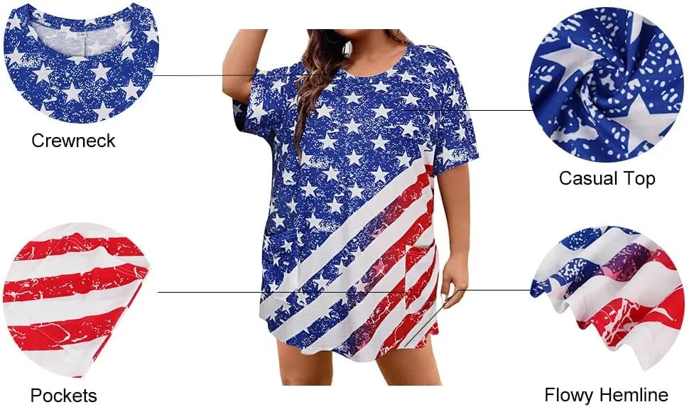 RITERA Plus Size Tops for Women Long Tunic Tops Summer Long Shirts Short Sleeve Spring Tops with Pockets for Leggings XL-5XL