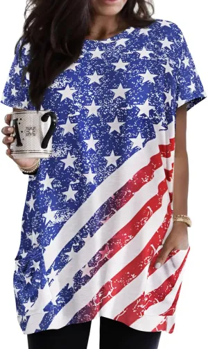 RITERA Plus Size Tops for Women Long Tunic Tops Summer Long Shirts Short Sleeve Spring Tops with Pockets for Leggings XL-5XL