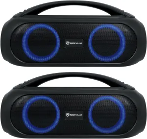 Rockville (2) GO Party MAX BASS Portable LED Bluetooth Speakers w/Wireless Link