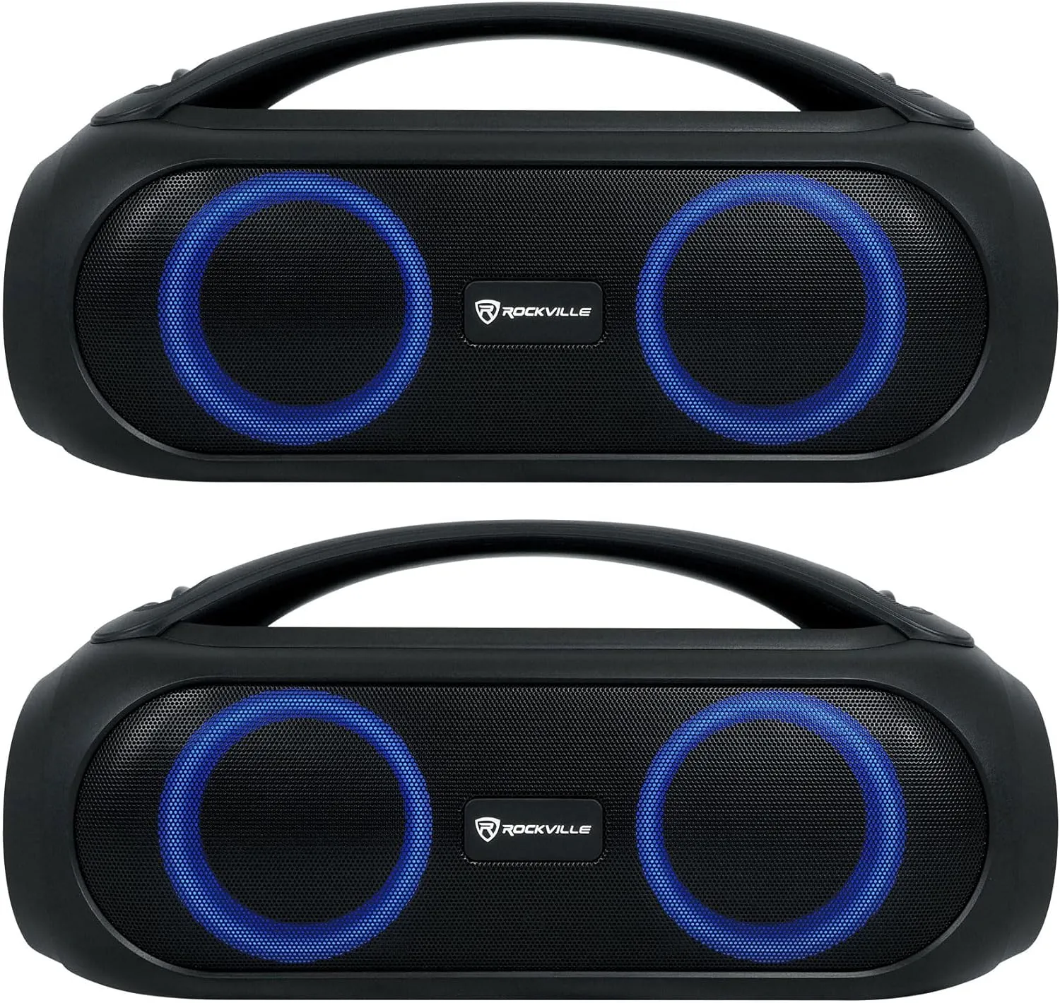 Rockville (2) GO Party MAX BASS Portable LED Bluetooth Speakers w/Wireless Link