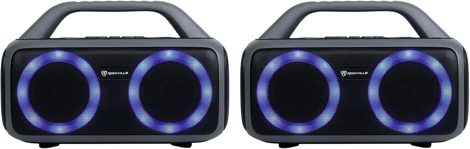Rockville (2) RPB50 Portable Bluetooth Speakers w/LED Wireless Stereo Linking