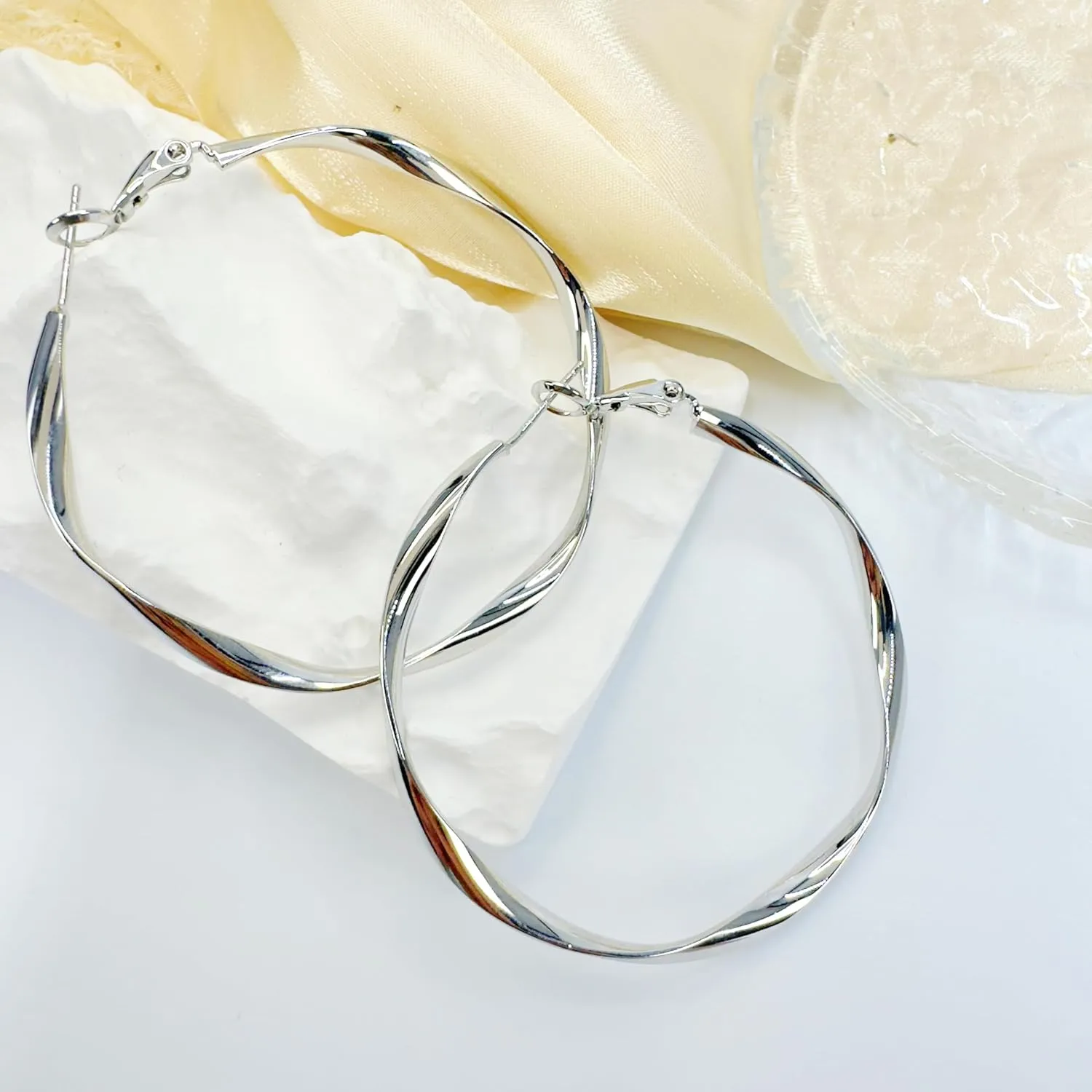 Rose Hoop Earrings Rose Yellow White Gold Plated Earrings for Women Rose Gold Loop Earrings 30mm 50mm