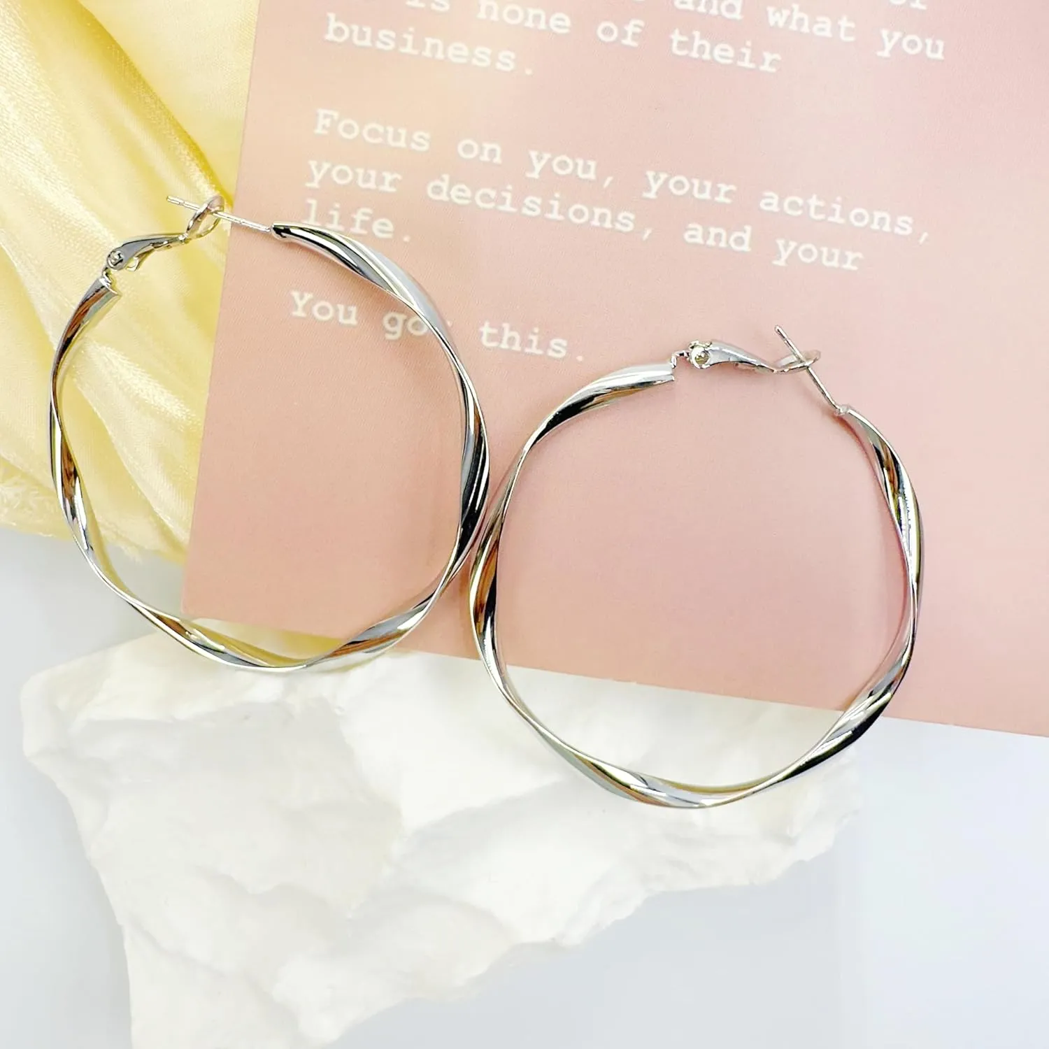 Rose Hoop Earrings Rose Yellow White Gold Plated Earrings for Women Rose Gold Loop Earrings 30mm 50mm