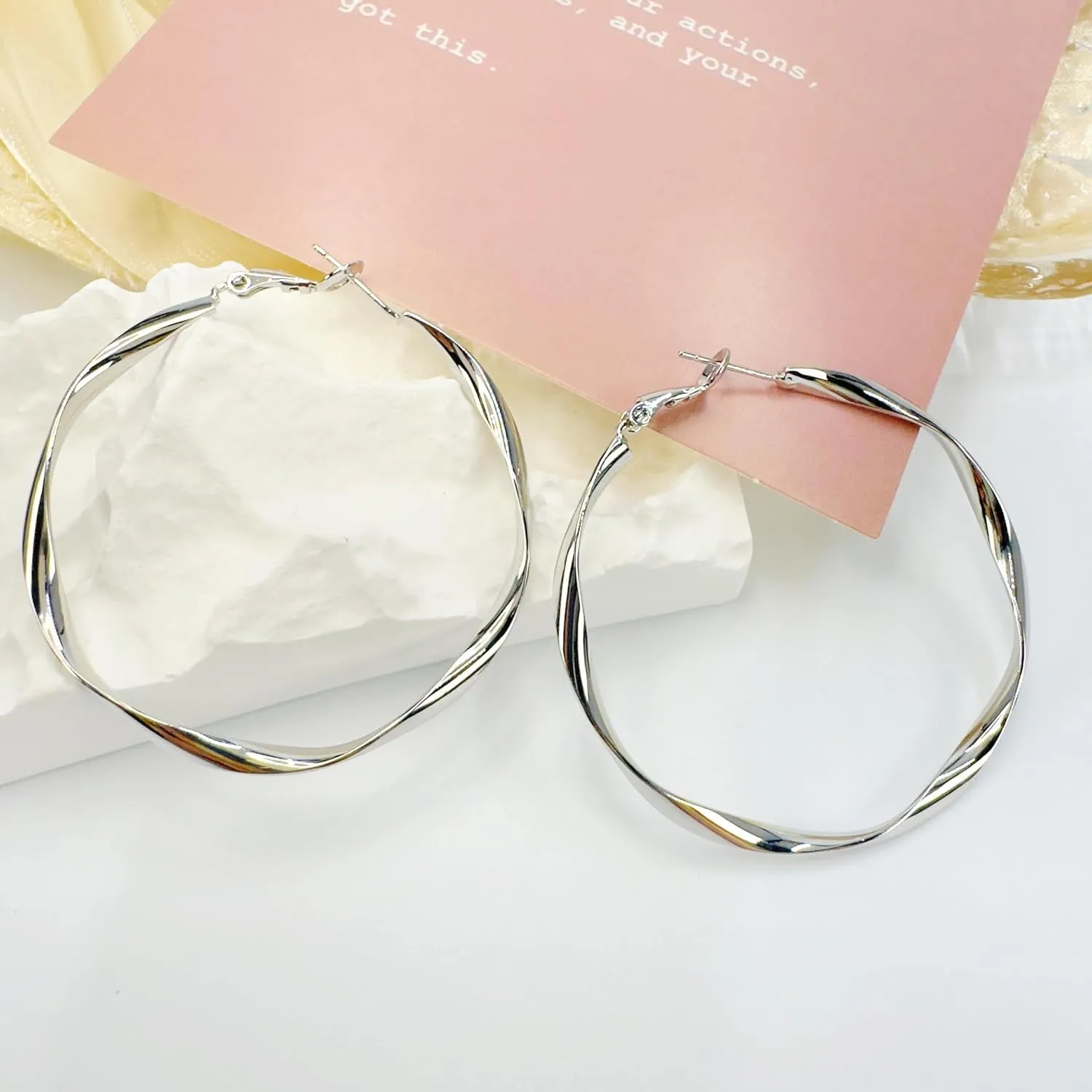 Rose Hoop Earrings Rose Yellow White Gold Plated Earrings for Women Rose Gold Loop Earrings 30mm 50mm