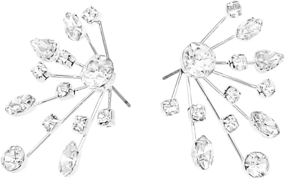 Rosemarie & Jubalee Women's Dramatic Polished Metal Dangling Crystal Sunburst Hypoallergenic Post Earrings