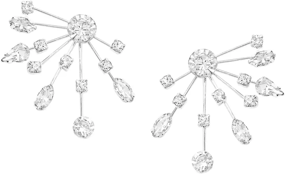 Rosemarie & Jubalee Women's Dramatic Polished Metal Dangling Crystal Sunburst Hypoallergenic Post Earrings