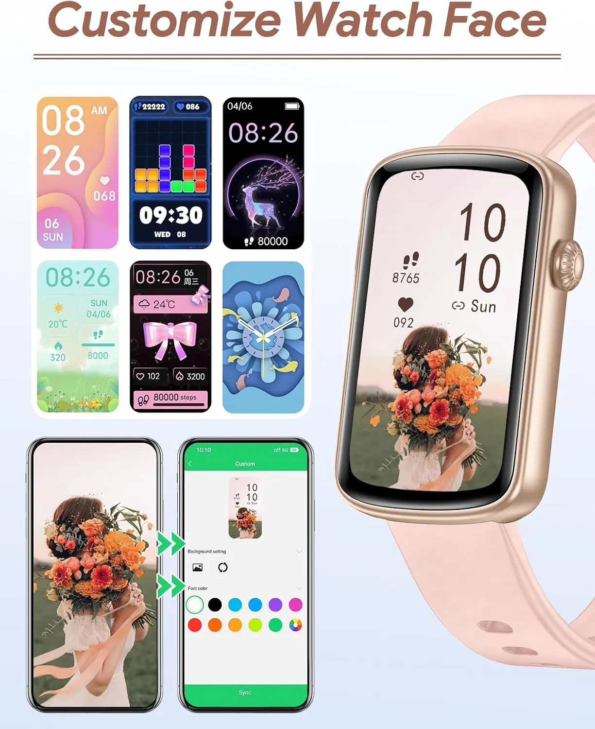 RUIMEN Fitness Tracker, Fitness Watches for Women Men with Heart Rate Monitor Blood Oxygen Sleep Tracker Pedometer, 1.47" Smart Watch Step Calorie Counter for Android iOS IP68 Waterproof (Pink)