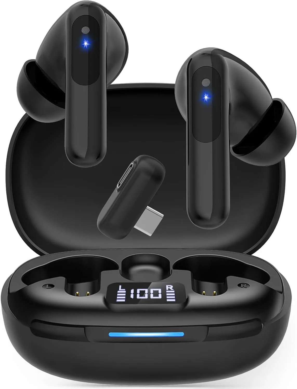 RYR 2.4GHz Wireless Gaming Earbuds, Bluetooth 5.3 in-Ear Headphones Bass Stereo, Gaming Earphones with Noise Cancelling Mic, 36Hrs Playtime for Meta Quest 3/2, PS5/4, VR, Switch, PC, Phone-Black